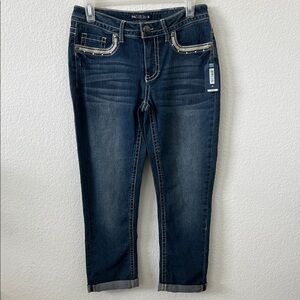 Embellished Dark Blue Ankle Jeans